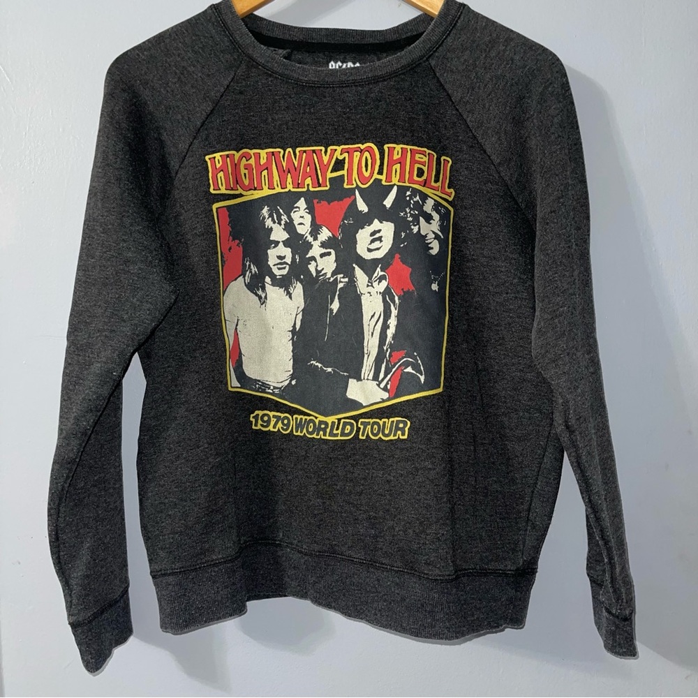 AC/DC Highway To Hell 1979 Concert Tour Charcoal Fleece Pullover Lucky Brand M